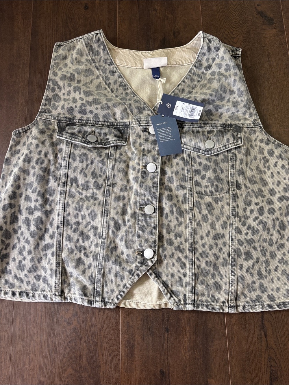 Universal Thread Grey Leopard Print Denim Vest